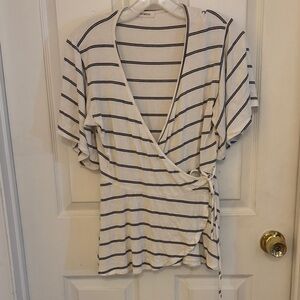 Promesa White and Black Striped Wrap top